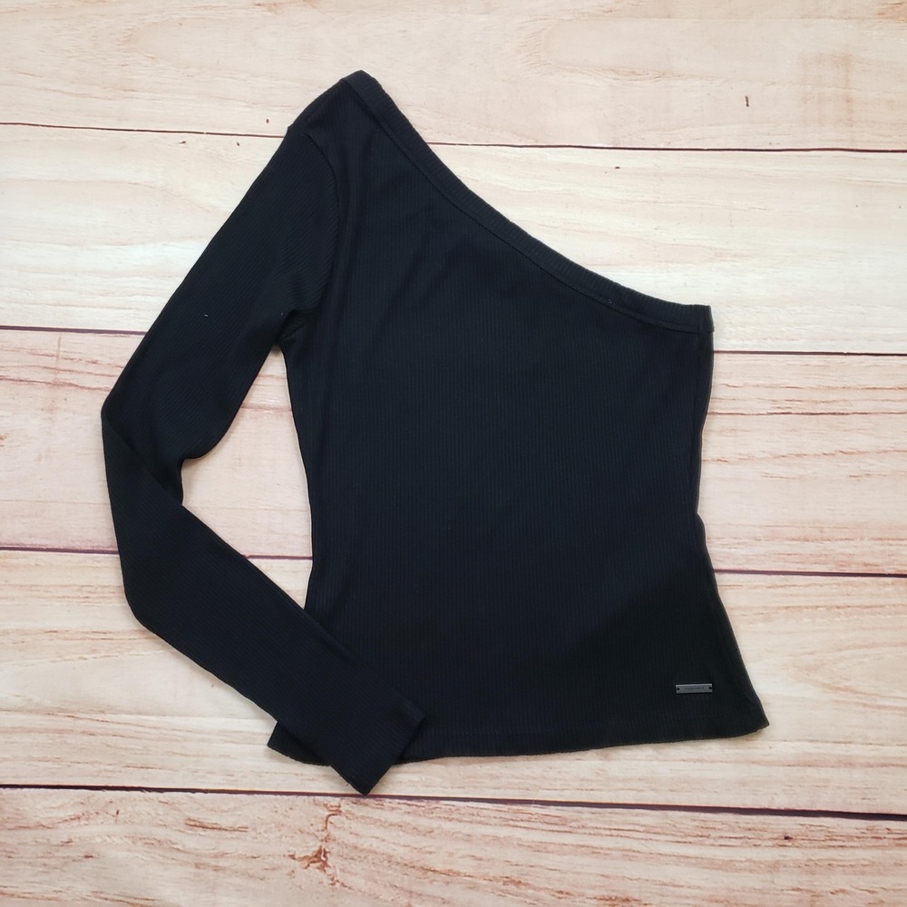 AllSaints Shirt Womens Small Black One Shoulder Long‎ Sleeve Ribbed Top Ladies